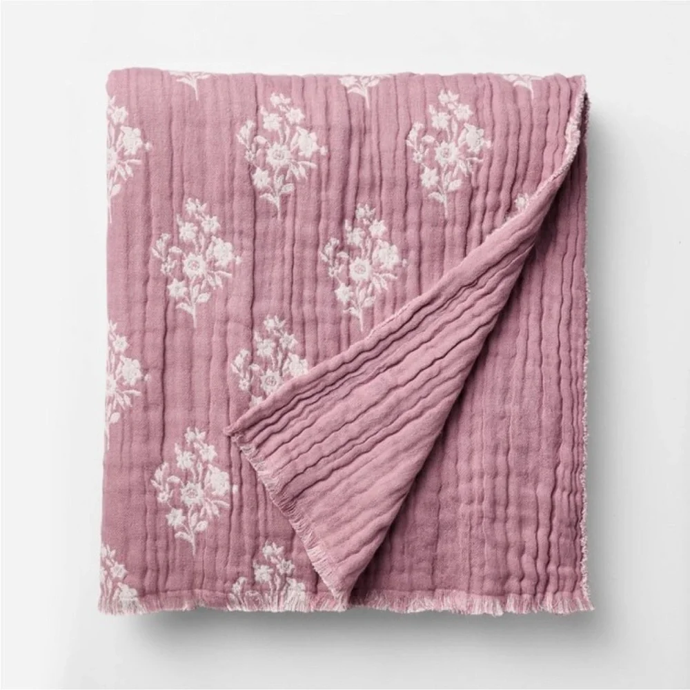 Floral Block Print Jacquard Throw Purple/Cream - Threshold™ with Studio McGee